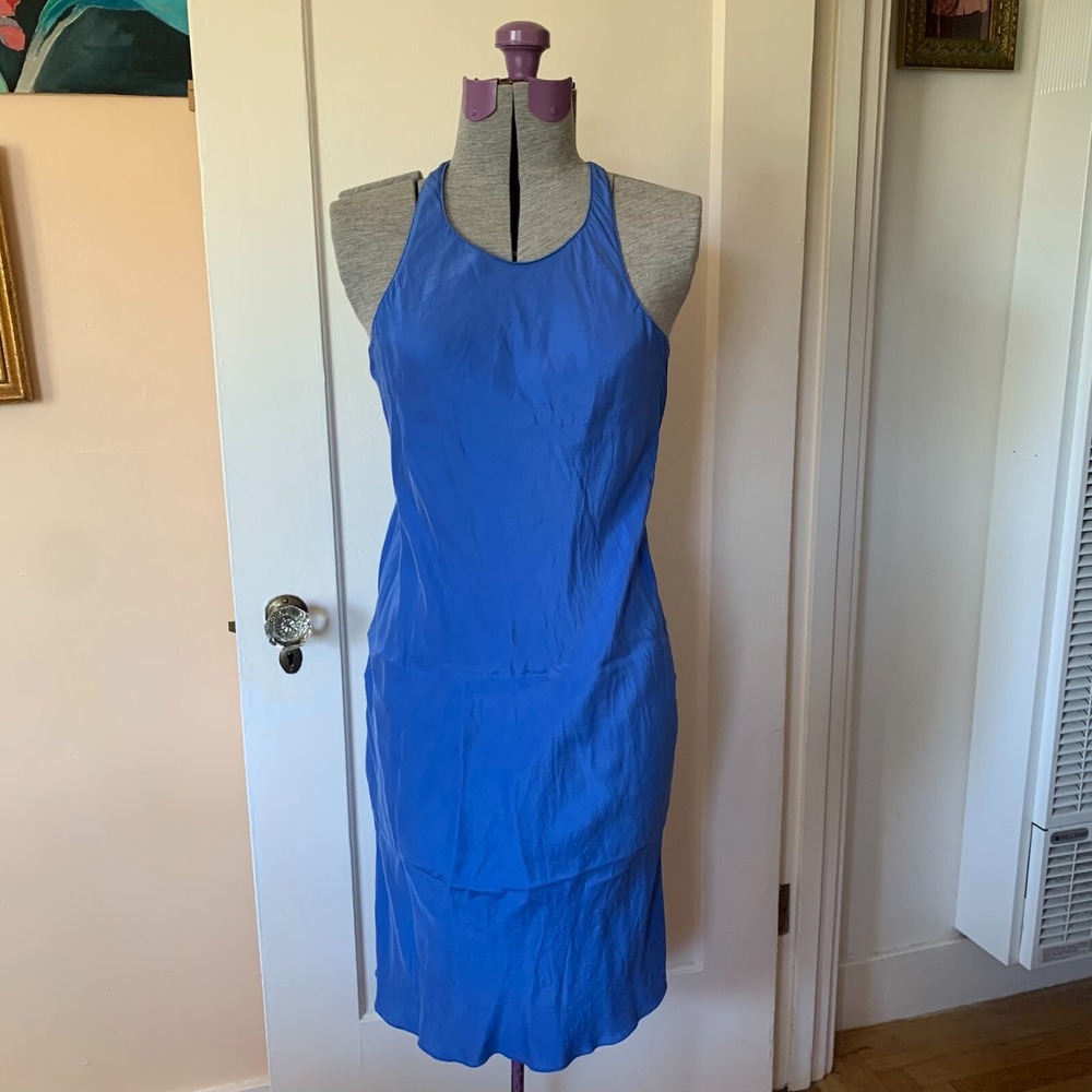 Amanda Uprichard Blue 100% Silk Racerback Shift Dress Small Sleeveless Mini